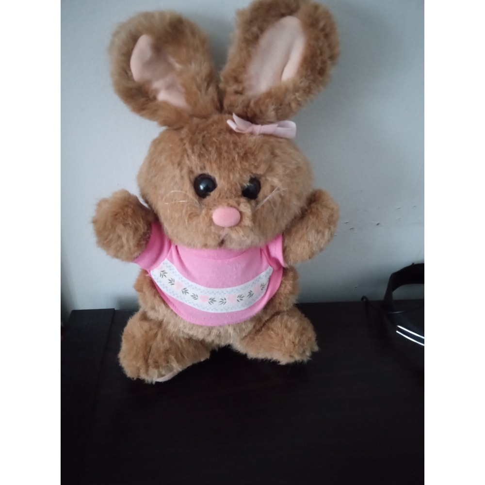 Vintage 1988‎ Fairview Industrial Corp Plush Bunny Rabbit Brown Pink Shirt Bow